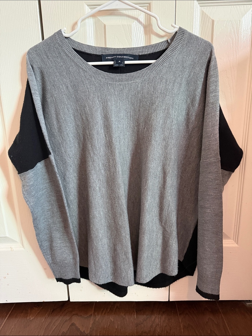 French Connection Gray and Black Colorblock Crewneck Sweater